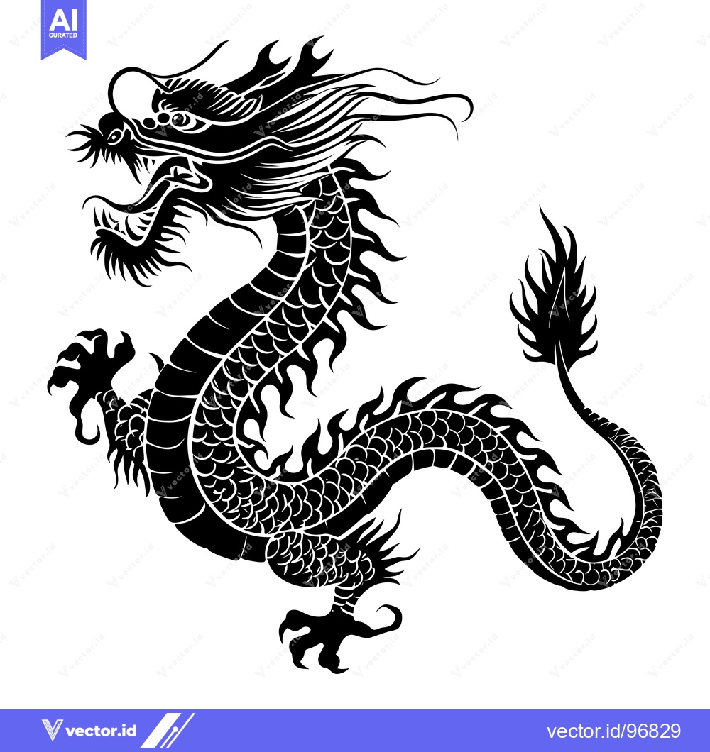 Premium Vector dari A Black and White Illustration of a Chinese Dragon