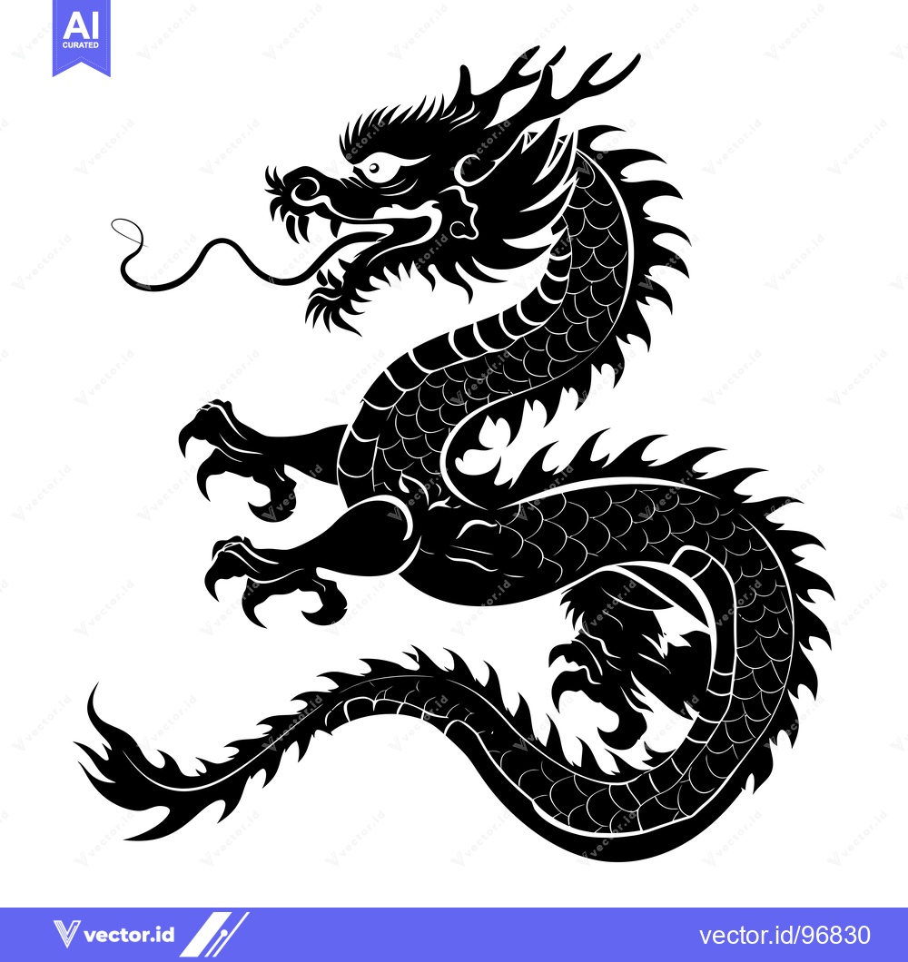 Premium Vector dari Black and white silhouette of a stylized Chinese dragon