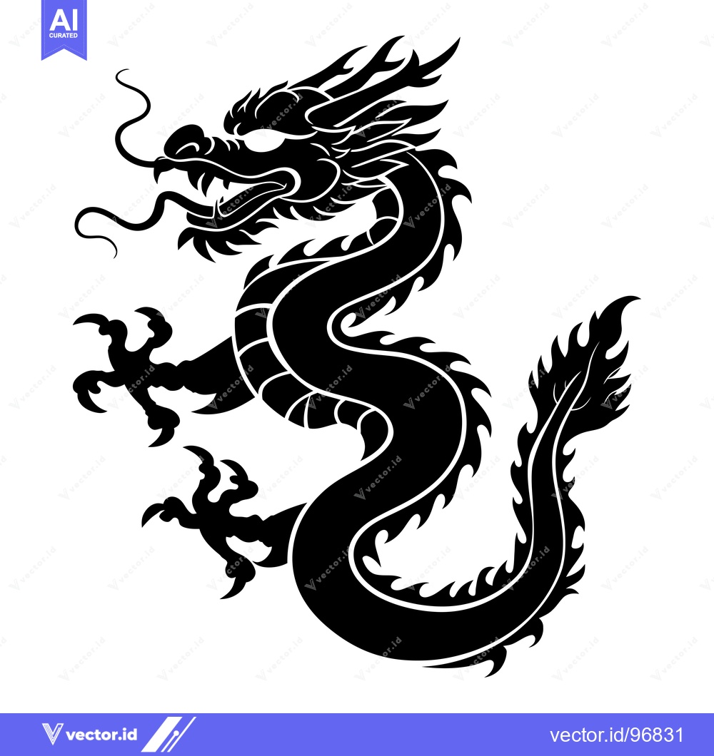 Premium Vector dari Black and White Illustration of a Coiled Dragon