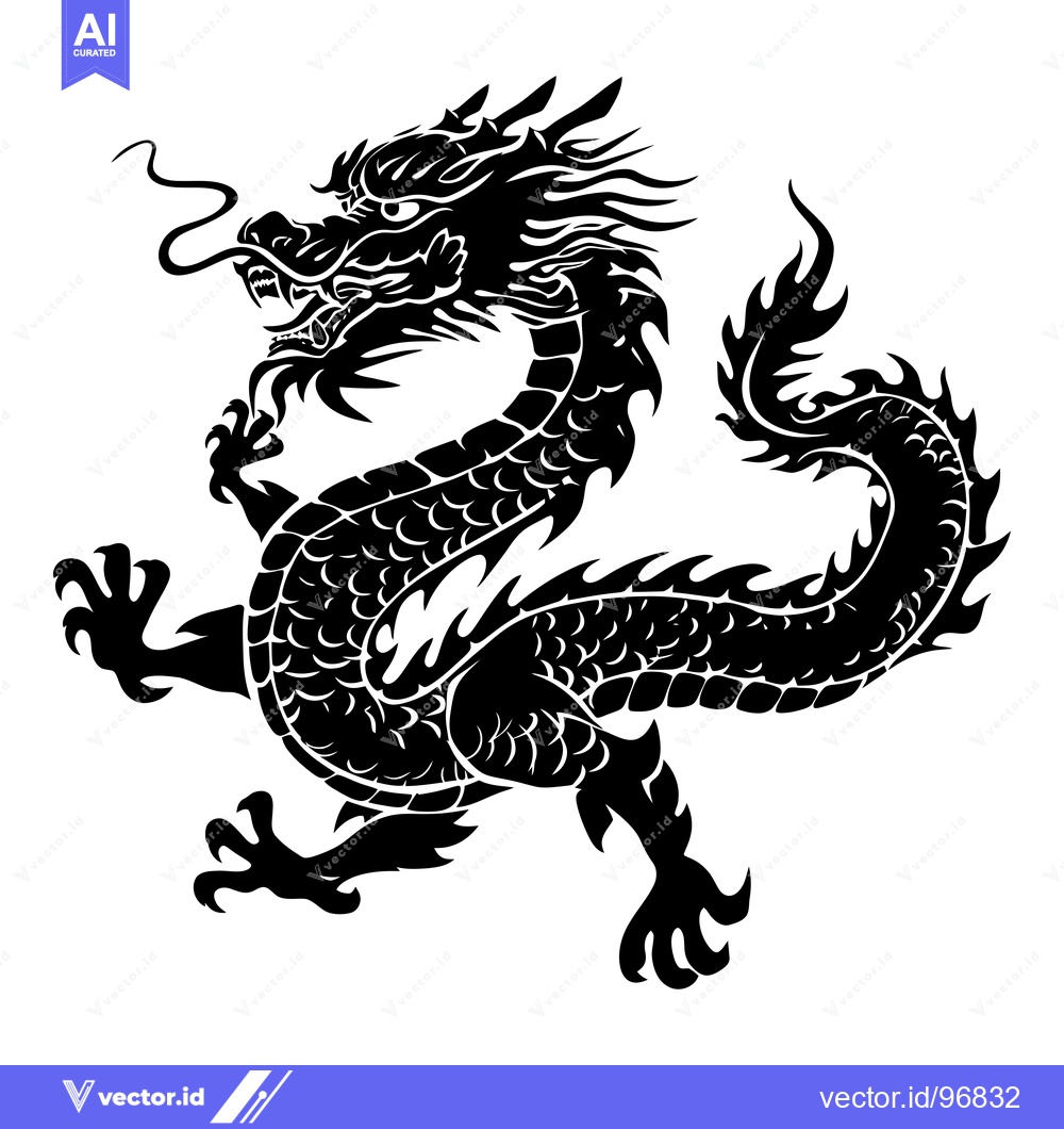 Premium Vector dari Black and White Illustration of a Chinese Dragon
