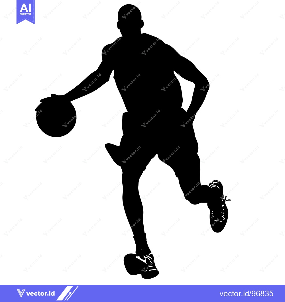 Premium Vector dari Silhouette of a Basketball Player Dribbling the Ball