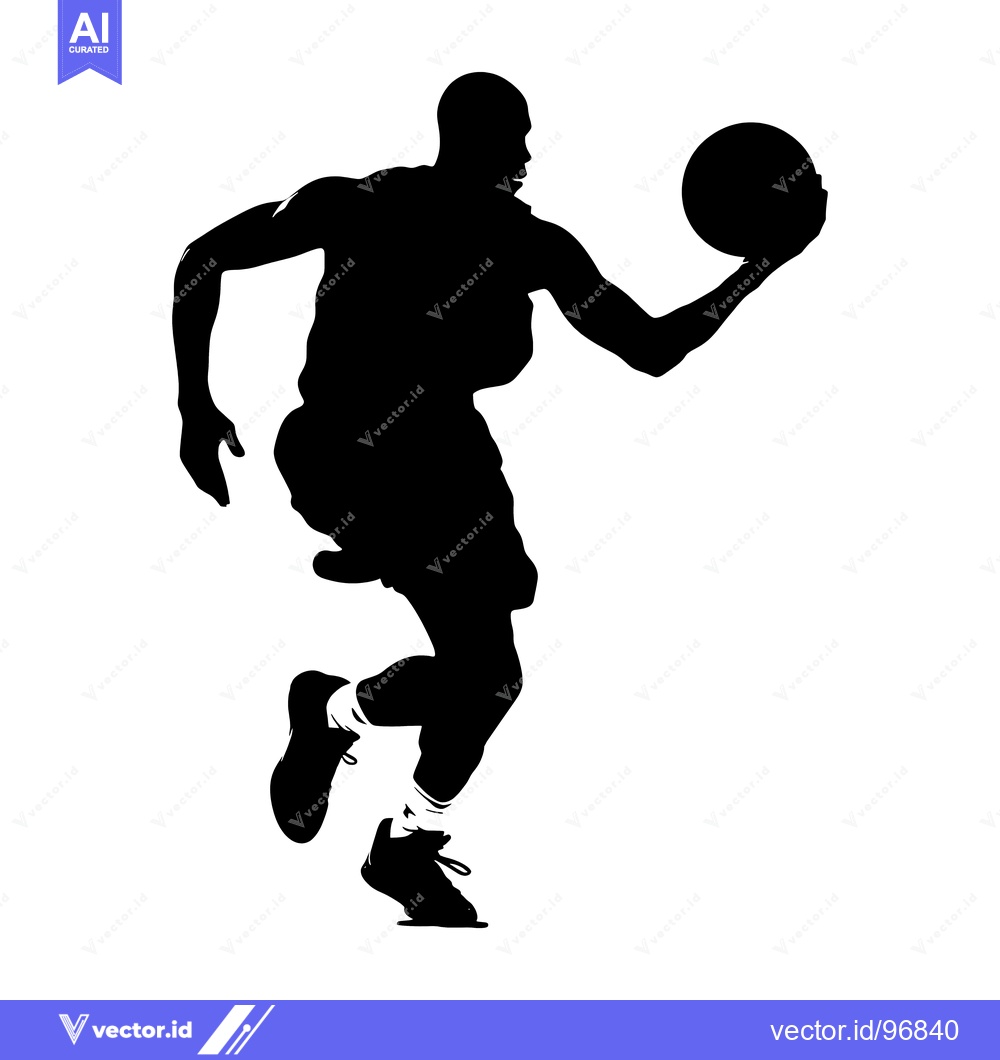 Premium Vector dari Silhouette of a basketball player dribbling the ball while running