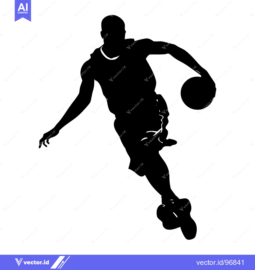 Premium Vector dari Silhouette of a Basketball Player Dribbling the Ball