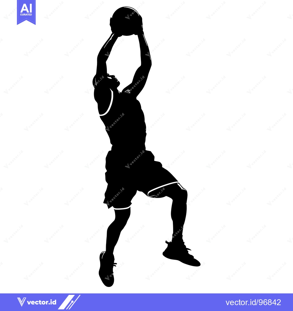 Premium Vector of Silhouette of a Basketball Player in Mid-Air Shooting the Ball