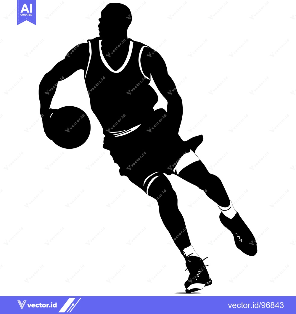Premium Vector dari Silhouette of a Basketball Player Dribbling the Ball