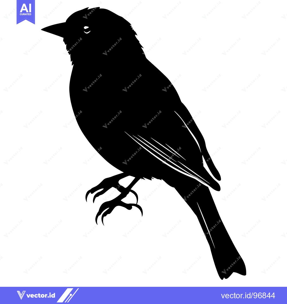 Premium Vector dari Black and White Silhouette of a Small Bird Perched on a Branch
