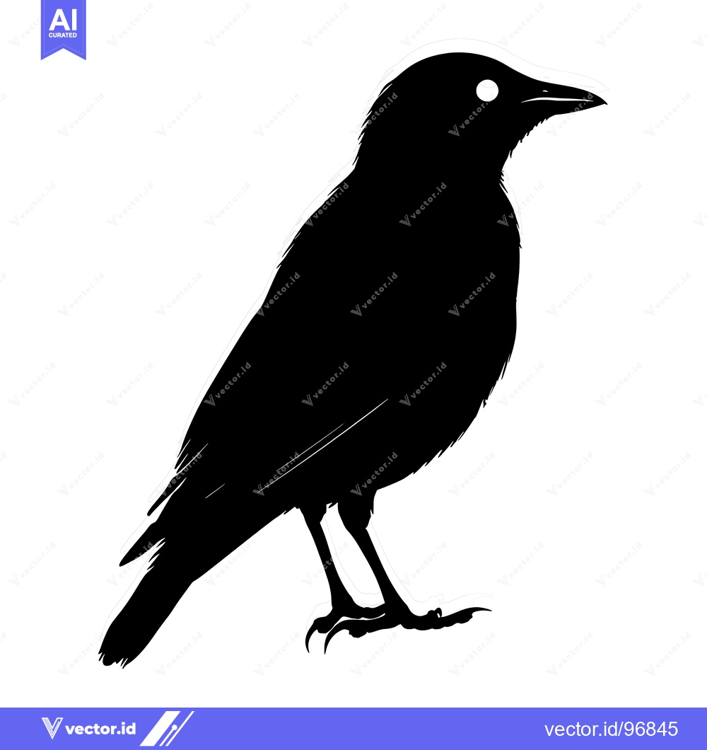 Premium Vector of Black silhouette of a crow or raven perched on a branch