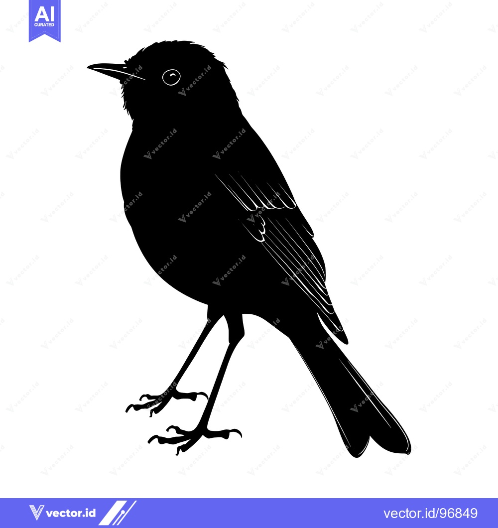 Premium Vector of Black and White Silhouette of a Robin