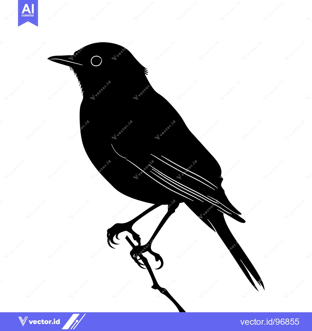 Premium Vector of Black Silhouette of a Bird Perched on a Branch