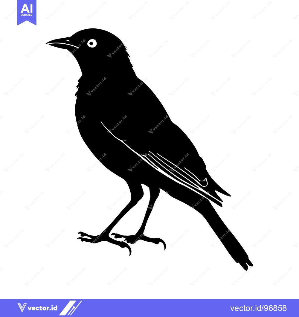 Premium Vector of Black Silhouette of a Bird with Perched Posture