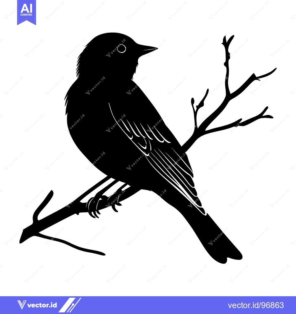 Premium Vector dari Silhouette of a Bird Perched on a Branch
