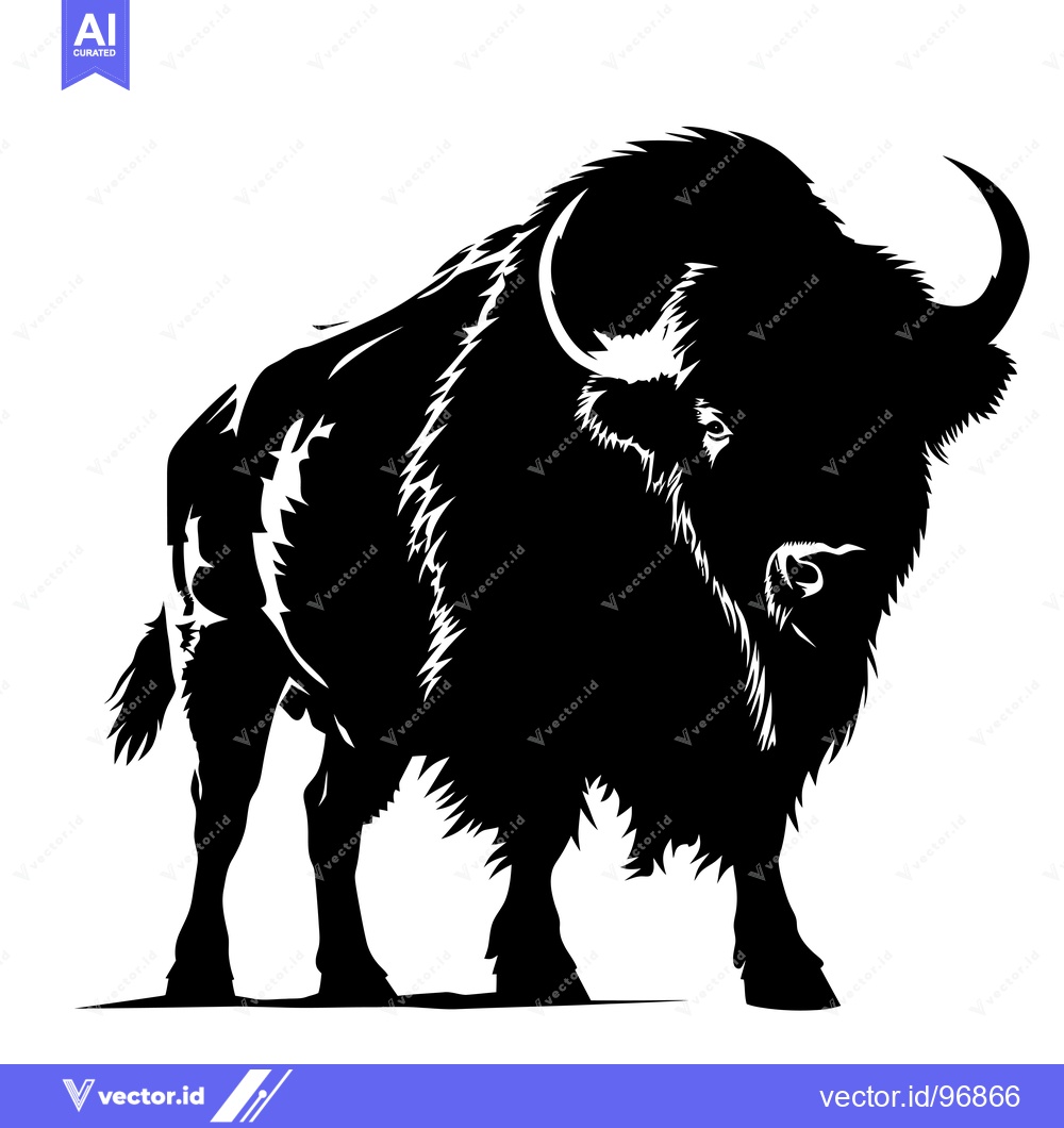 Premium Vector of Silhouette of a Majestic Bison Standing Proudly in a Field.