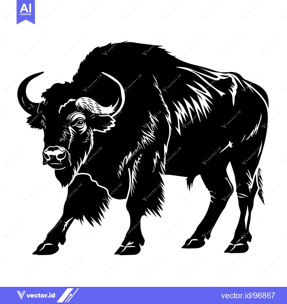 Premium Vector of Black and White Silhouette of a Majestic Bison.