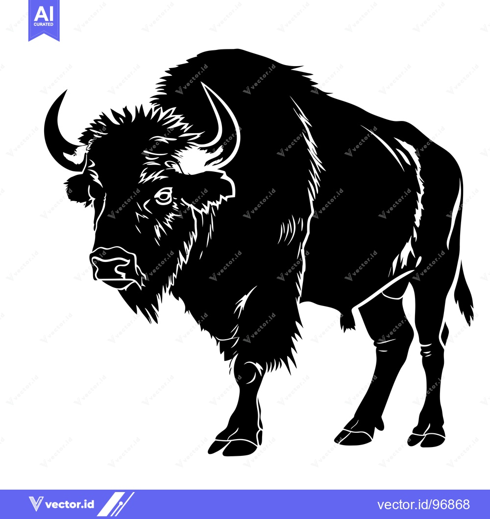 Premium Vector of Silhouette of a Majestic Bison Standing Proudly.