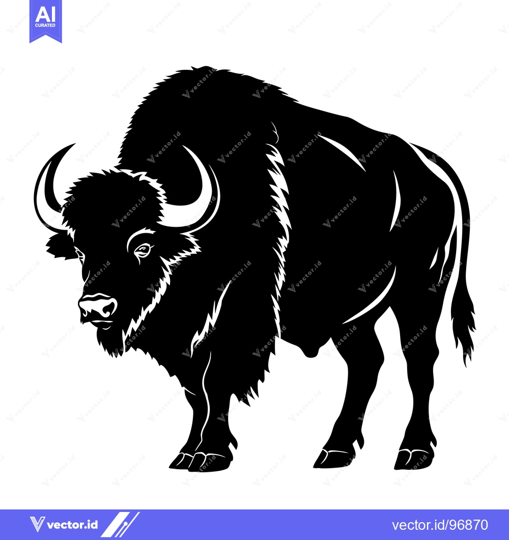 Premium Vector of Silhouette of a Majestic Bison Standing Proudly.