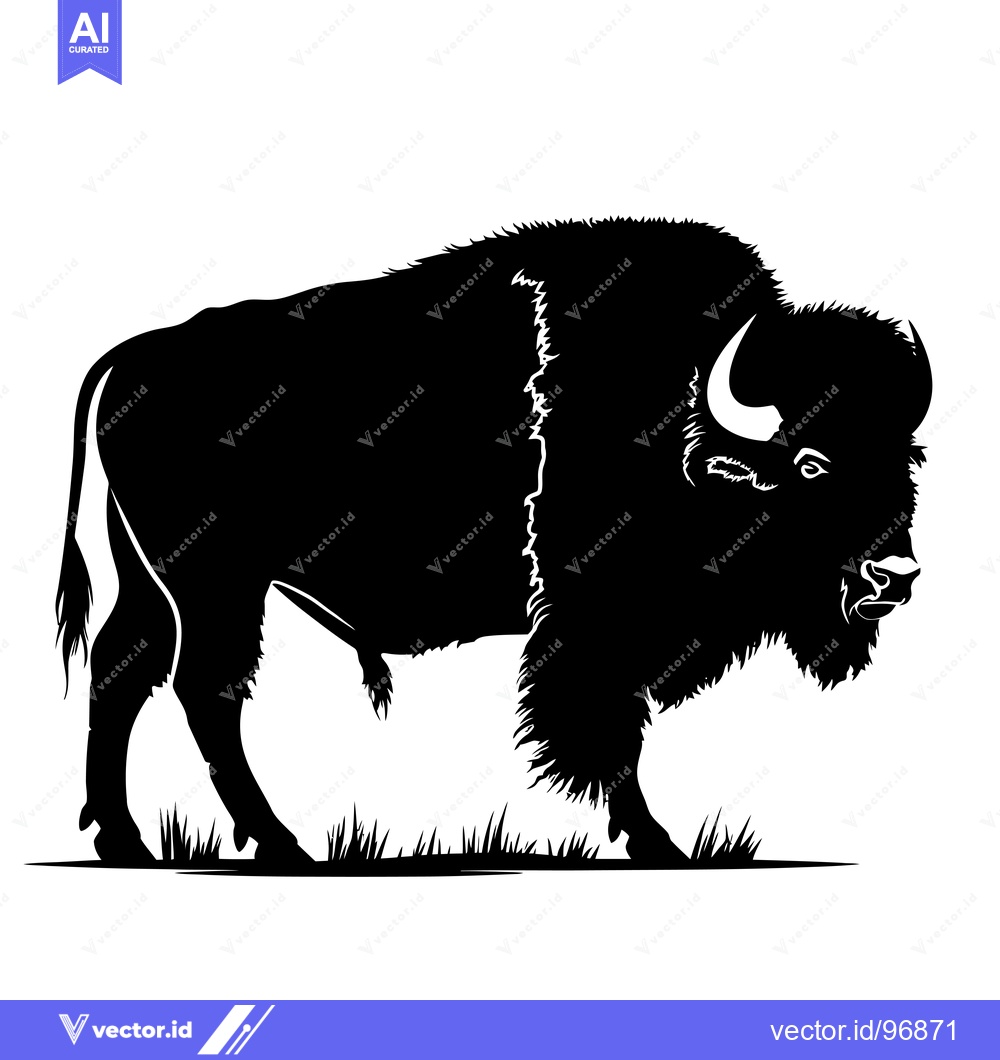 Premium Vector of Silhouette of a majestic bison standing in a grassy field, representin