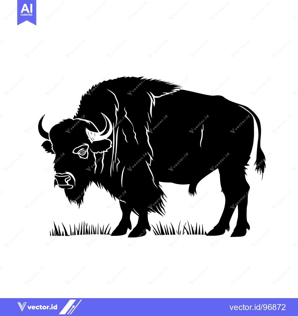 Premium Vector of Silhouette of a majestic bison standing in a grassy field, representin