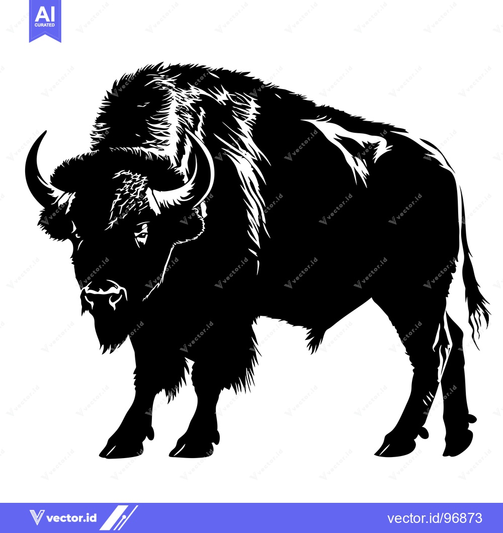 Premium Vector of Silhouette of a powerful bison standing majestically against a white b