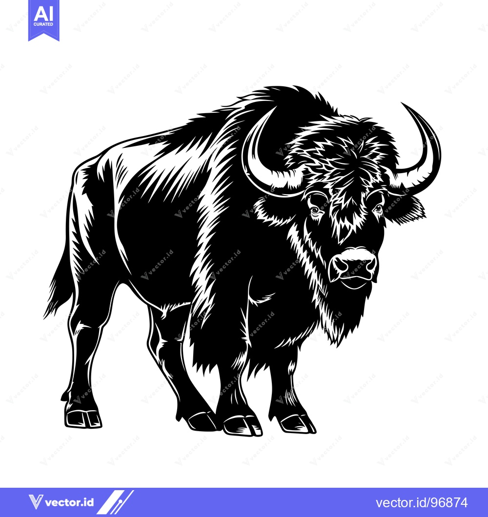 Premium Vector of Powerful Bison Standing Majestic Silhouette Illustration.