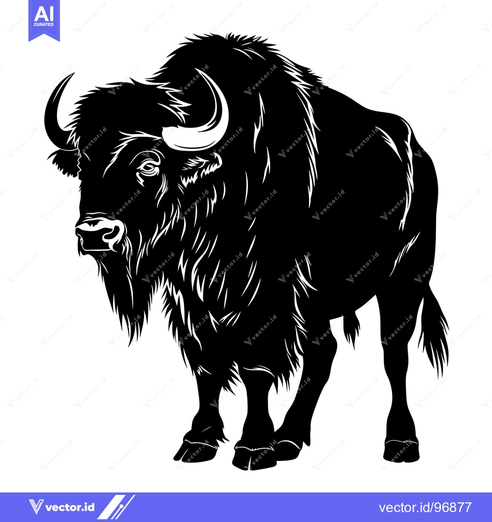 Premium Vector dari Silhouette of a powerful American Bison standing majestically.