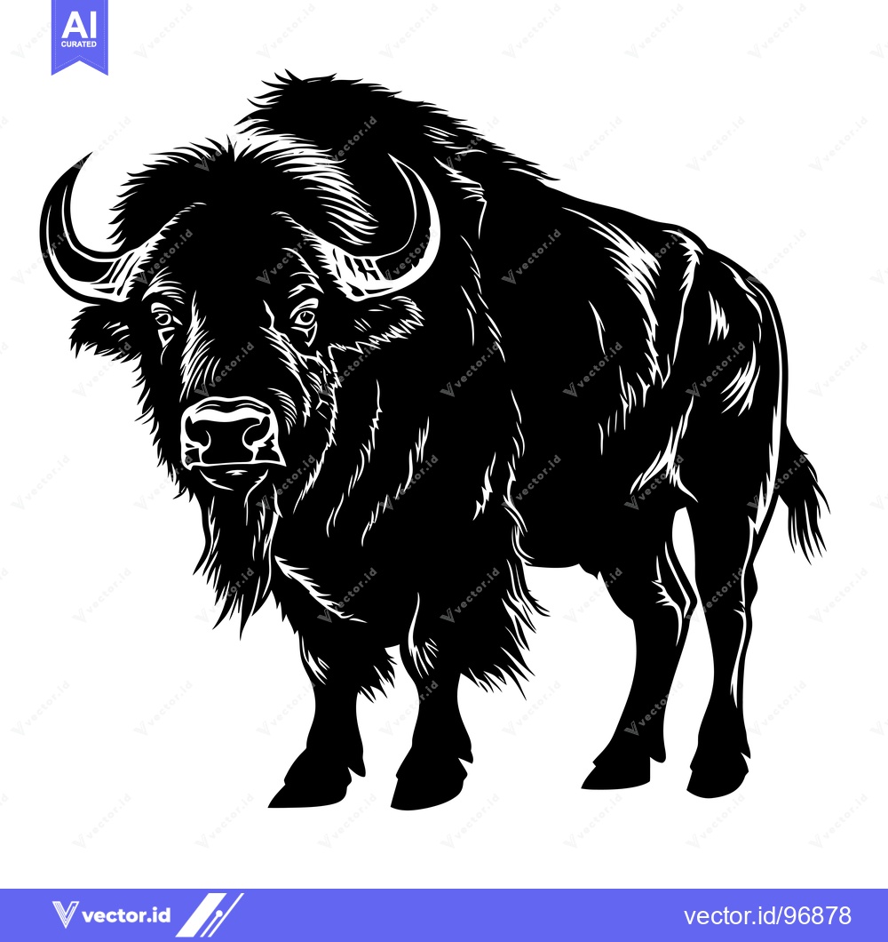Premium Vector dari Powerful Bison Illustration in Black and White.