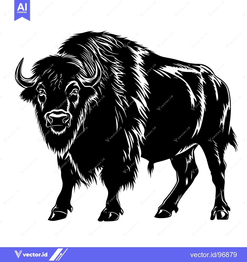 Premium Vector of Majestic Bison Silhouette Illustration, Powerful Wild Animal.