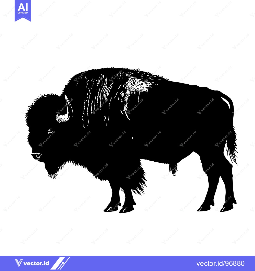 Premium Vector dari Silhouette of a majestic American Bison standing on a white background