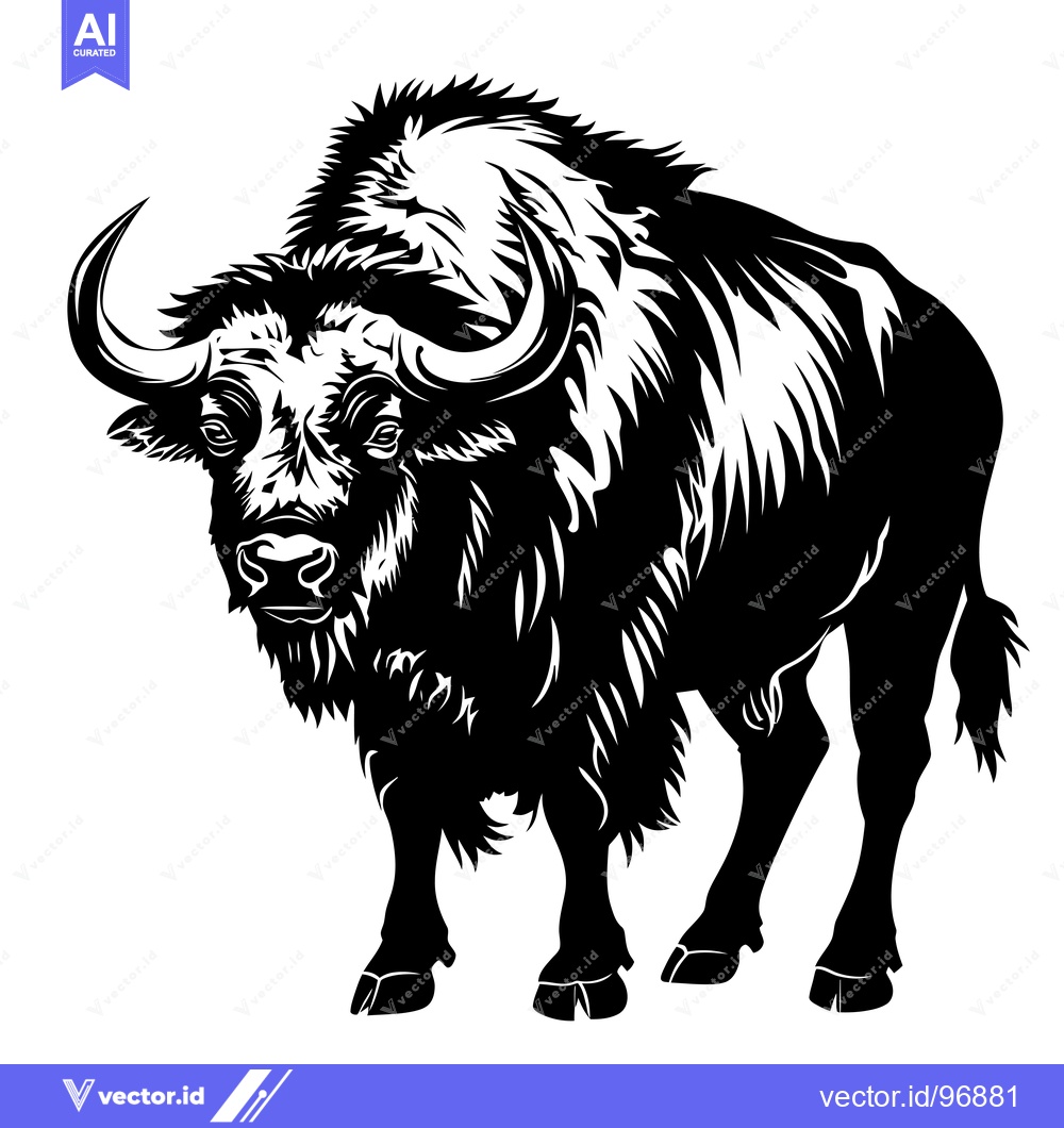 Premium Vector of Majestic Bison Standing Proudly in a Stylized Black and White Illustra