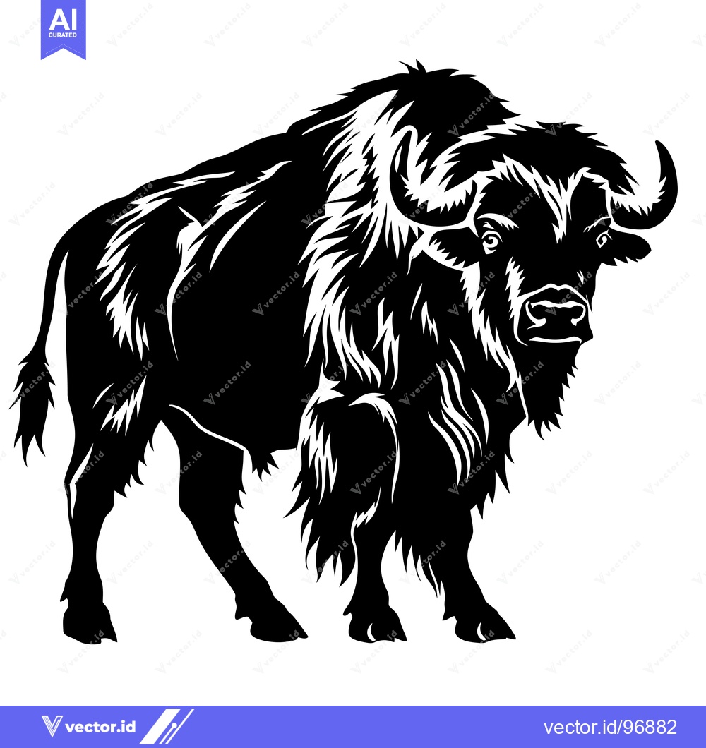 Premium Vector of Powerful Black Silhouette of a Bison Standing Proudly.