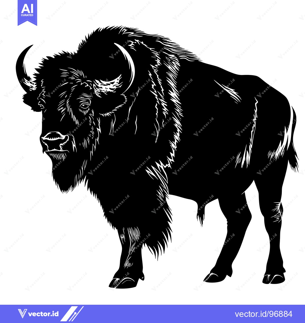Premium Vector of Silhouette of a Majestic American Bison Standing Proudly.