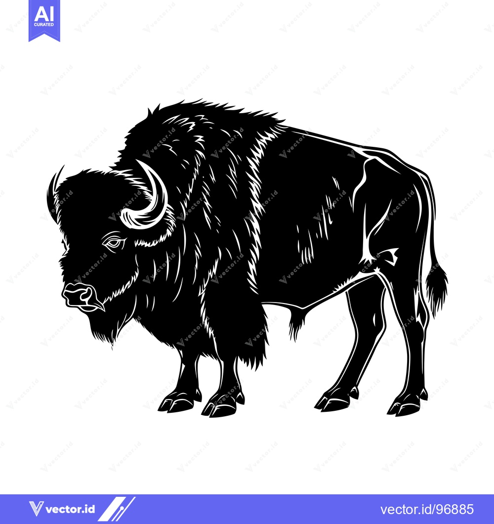 Premium Vector dari Black and White Silhouette of a Majestic Bison Standing Proudly.