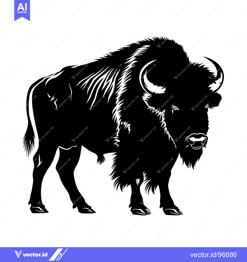 Premium Vector dari Silhouette of a Majestic Bison Standing Proudly in a Field.