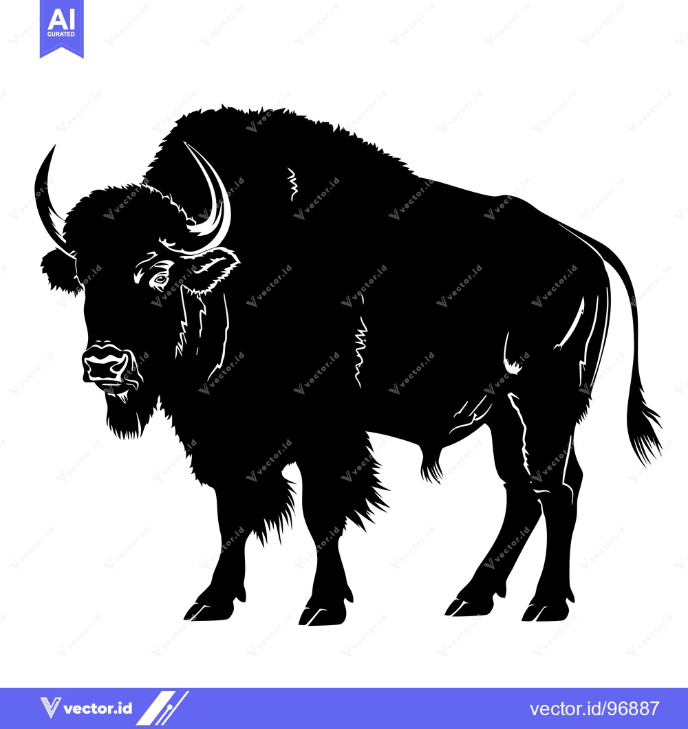 Premium Vector of Silhouette of a Majestic American Bison Standing Proudly in a Field.