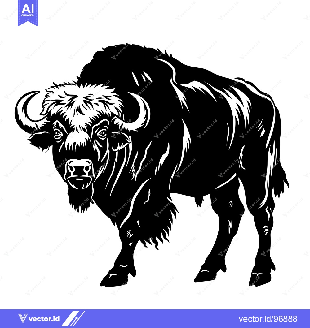 Premium Vector dari Black and White Illustration of a Majestic Bison Standing Proudly.