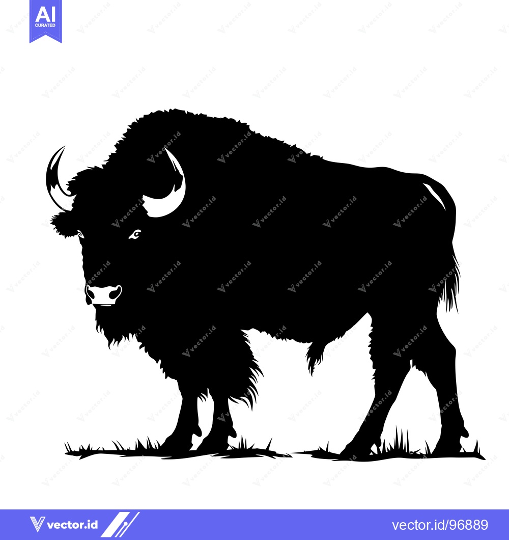 Premium Vector dari Silhouette of a Majestic Bison Standing in a Grassy Field.