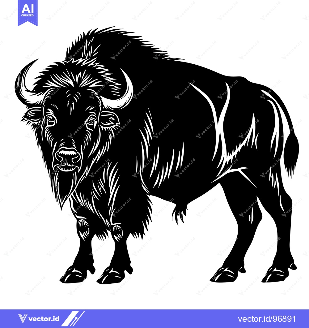Premium Vector dari Stylized Black and White Illustration of a Majestic Bison.