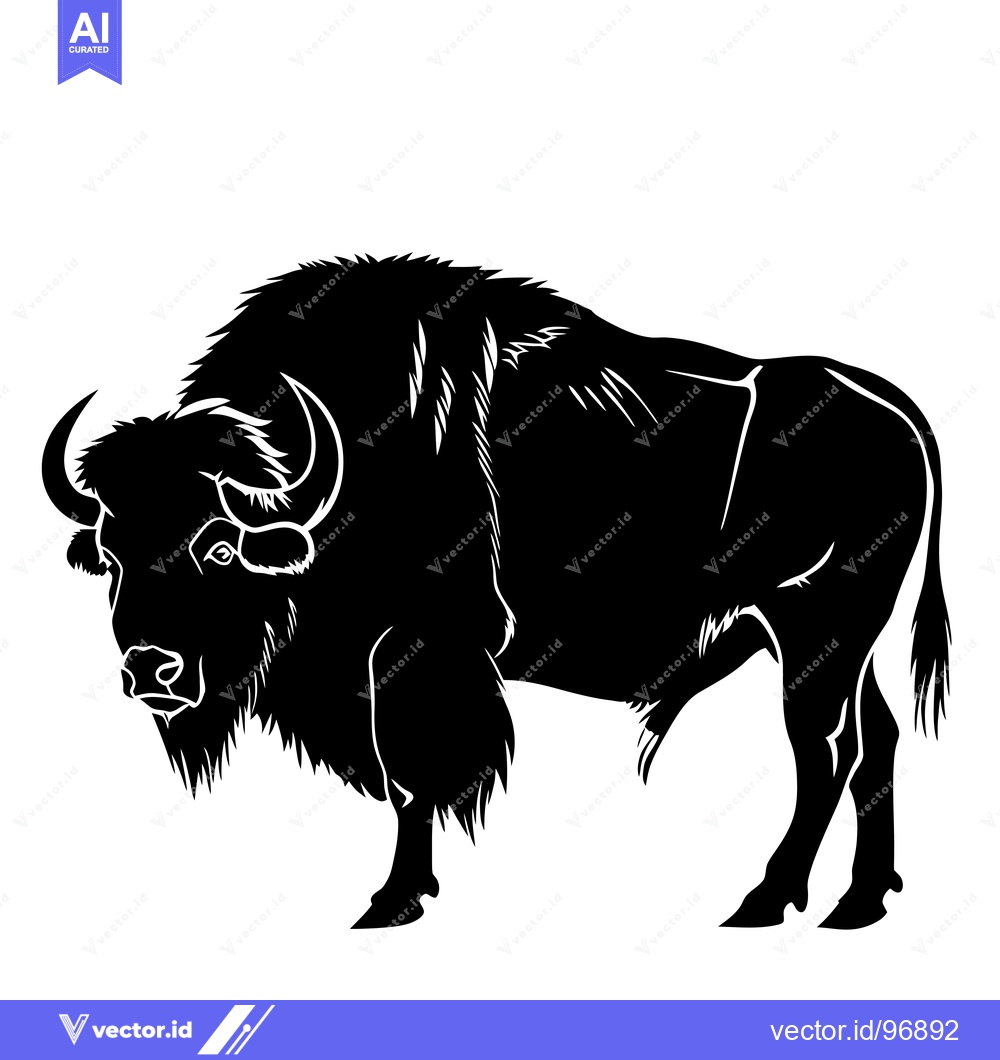 Premium Vector dari Silhouette of a Majestic Bison Standing Proudly on a White Background.