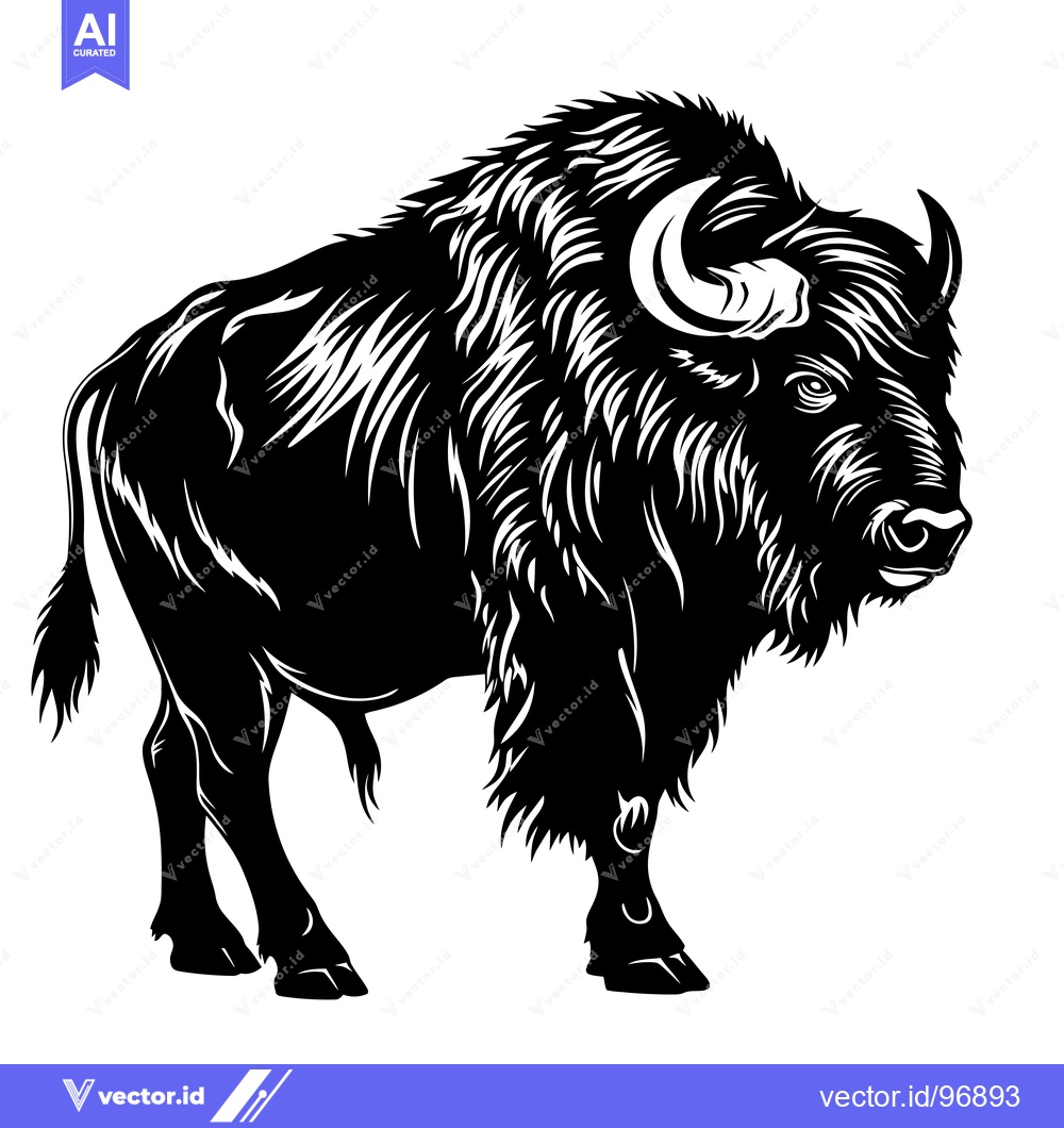 Premium Vector of Black and White Illustration of a Majestic Bison Standing Proudly.