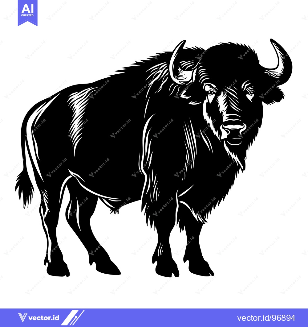 Premium Vector of Powerful Bison Standing Proudly in a Bold Black and White Illustration
