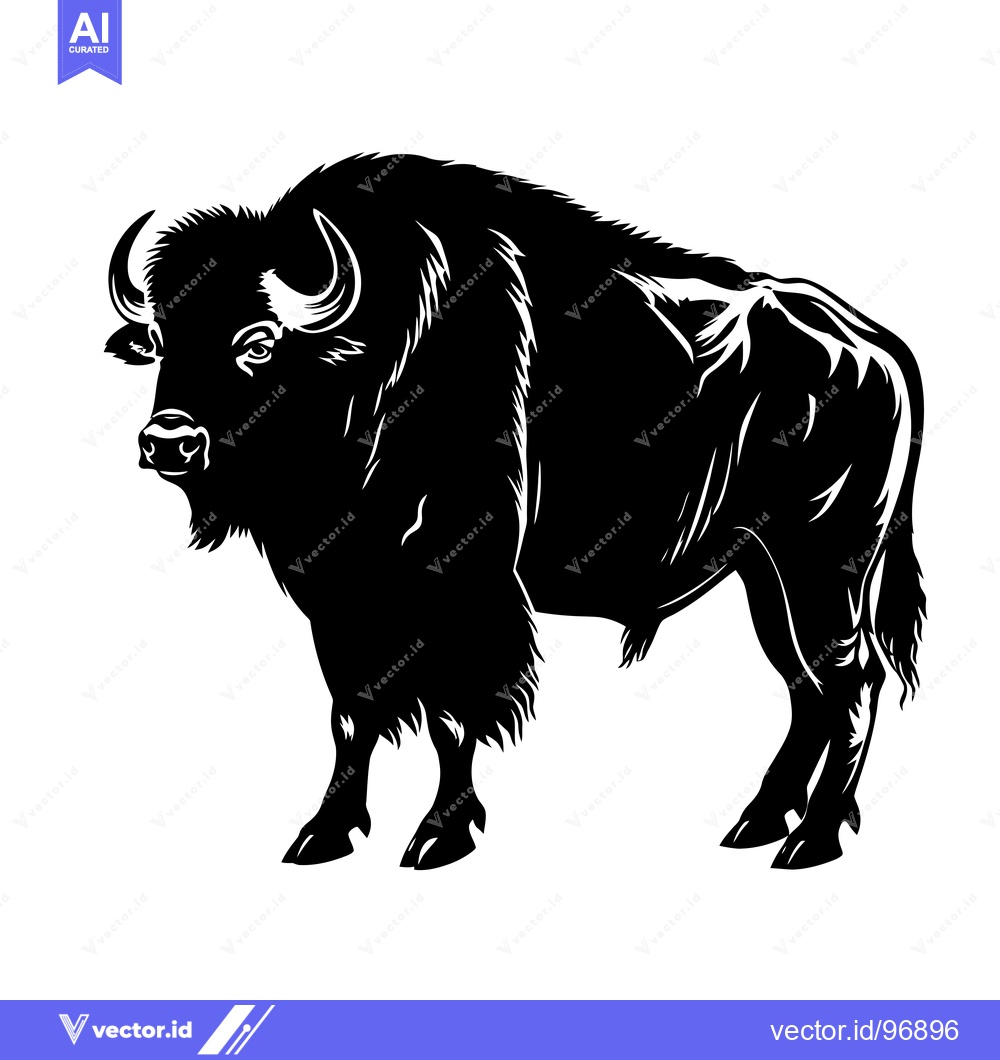 Premium Vector of Silhouette of a Majestic Bison Standing Proudly.