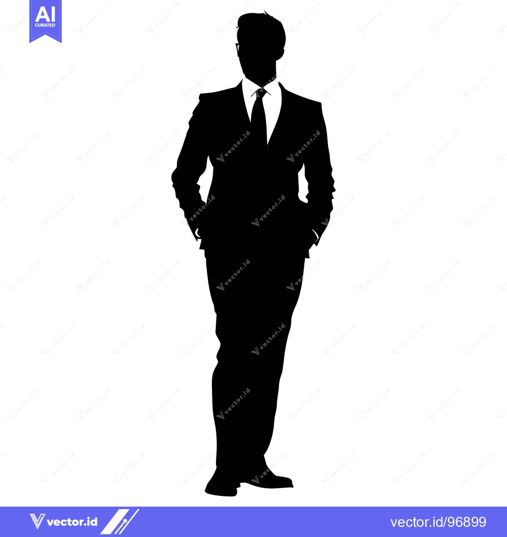 Premium Vector dari Silhouette of a Man in a Suit Standing with Hands in Pockets
