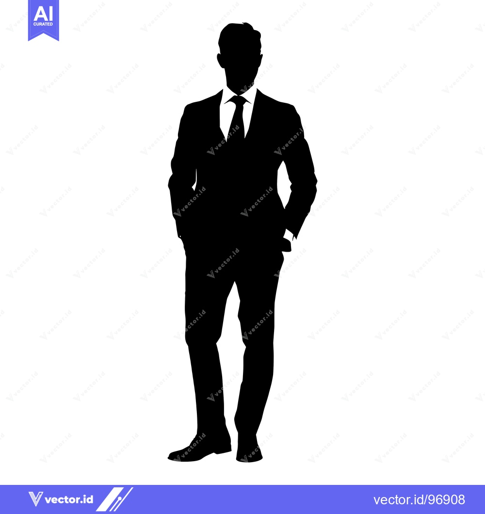 Premium Vector dari Silhouette of a man in a suit, standing with hands in pockets