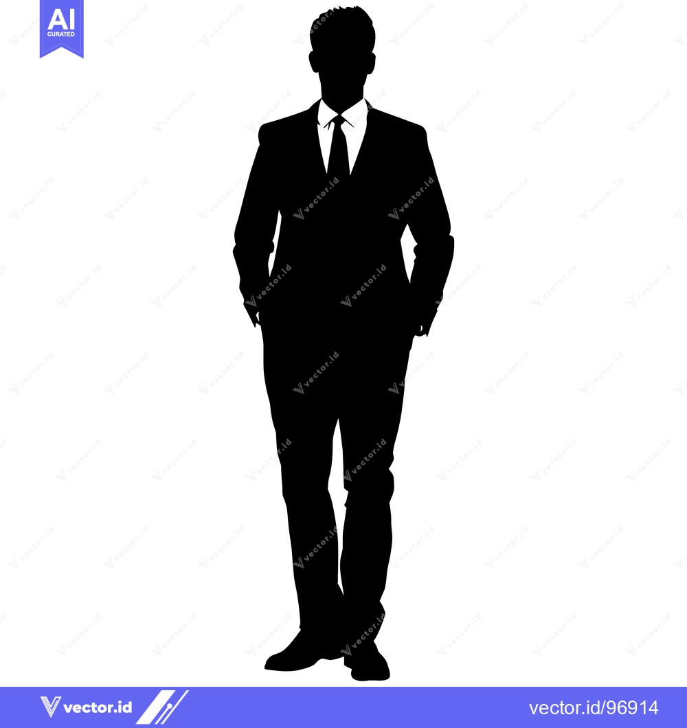 Premium Vector dari Silhouette of a Man in a Suit Standing with Hands in Pockets