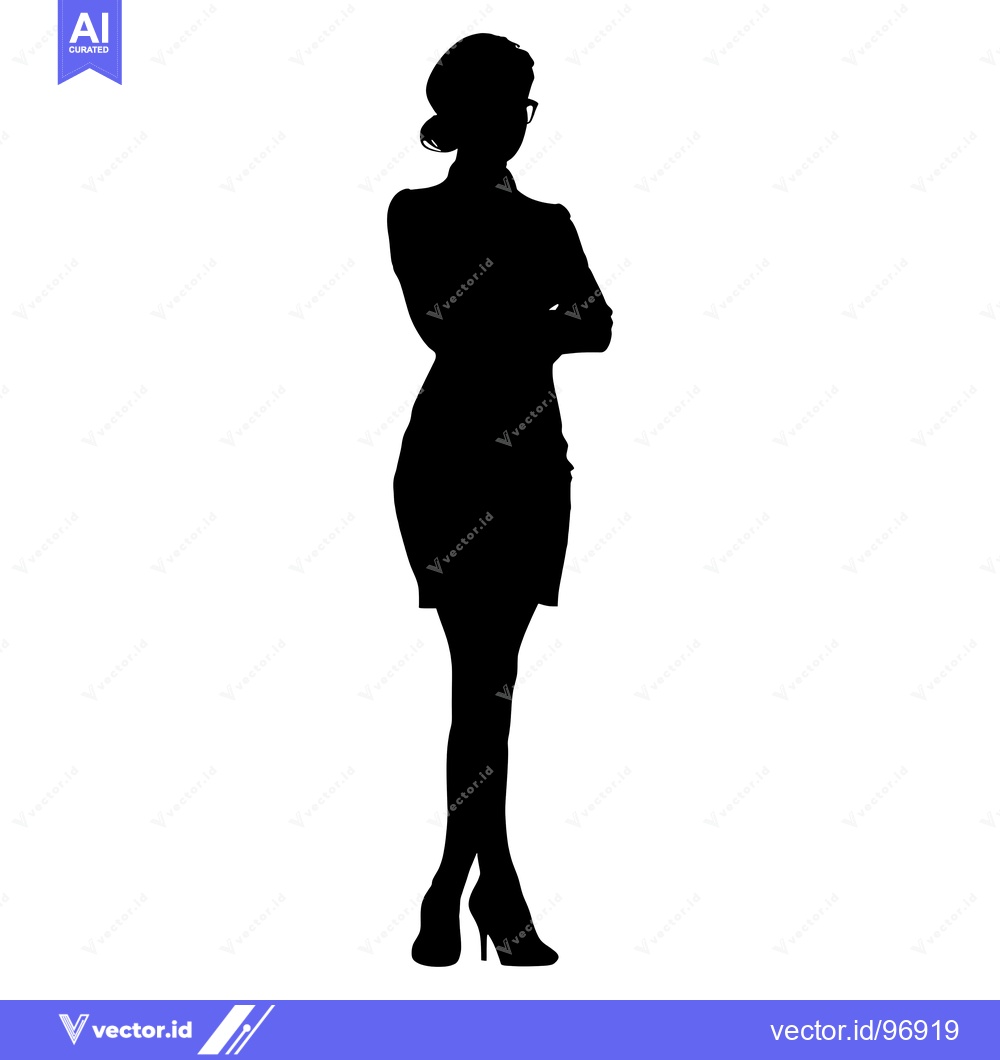 Premium Vector dari Silhouette of a woman with arms crossed, wearing a dress and heels