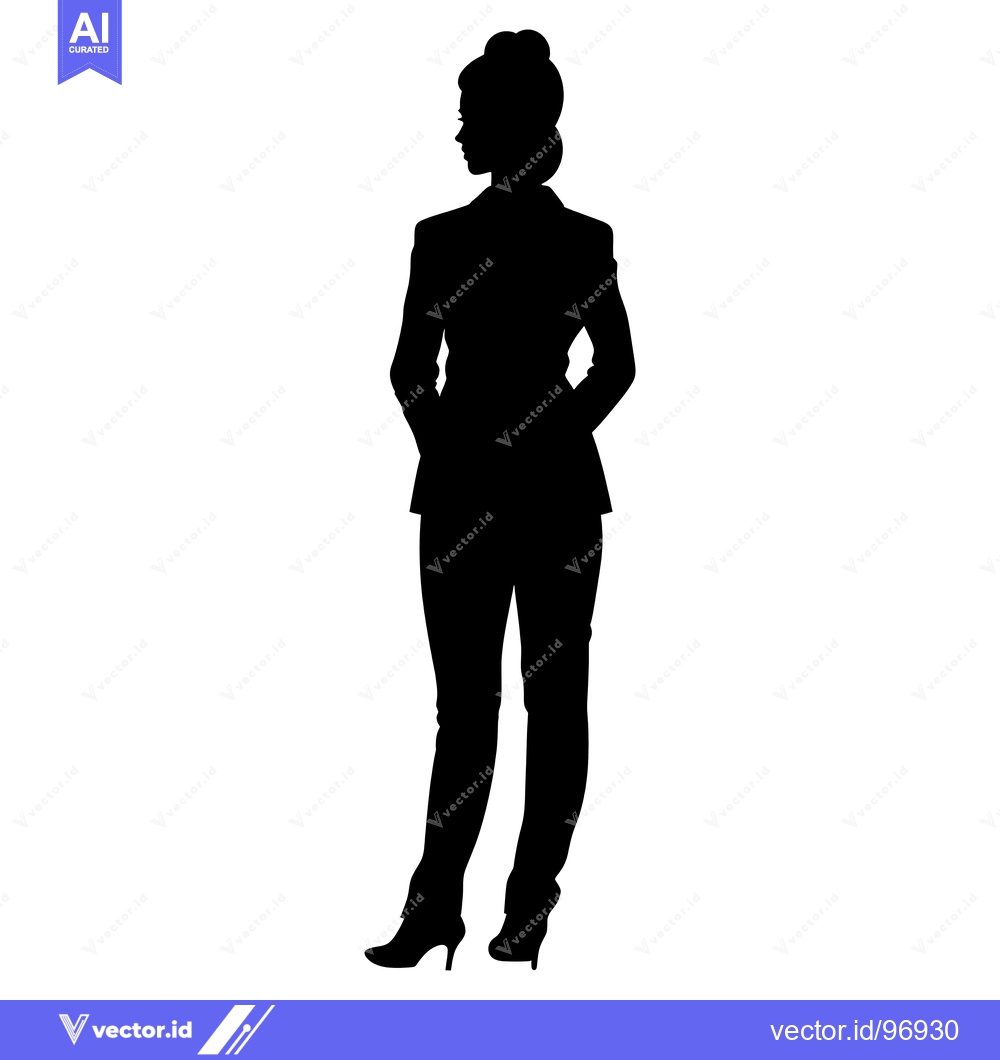 Premium Vector dari Silhouette of a Woman in a Suit Standing with Hands in Pockets