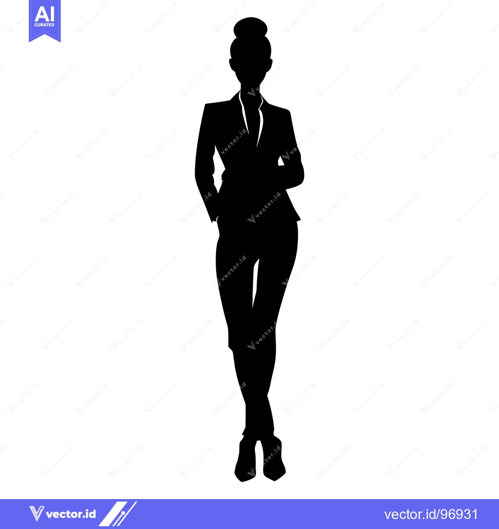 Premium Vector of Silhouette of a Woman in a Suit Standing with Hands in Pockets