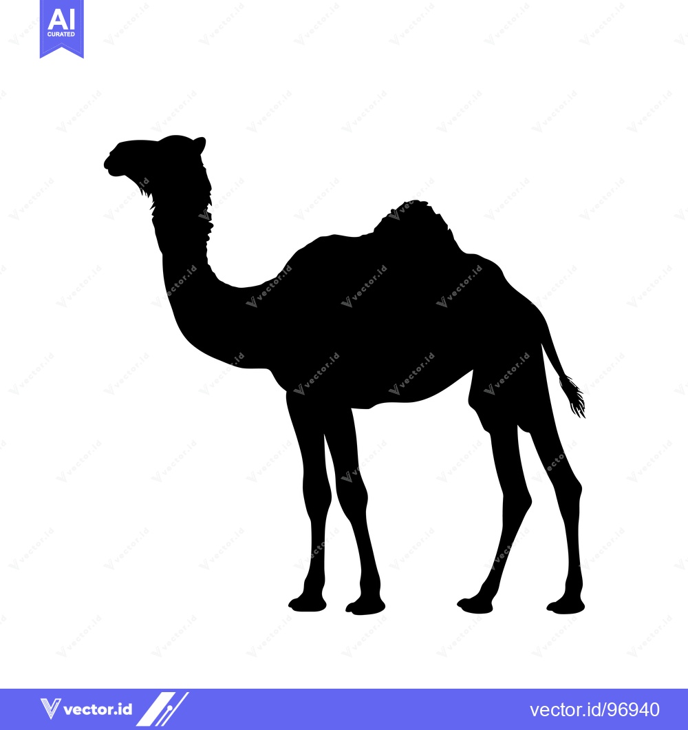 Premium Vector of Silhouette of a Camel Standing Against a White Background.