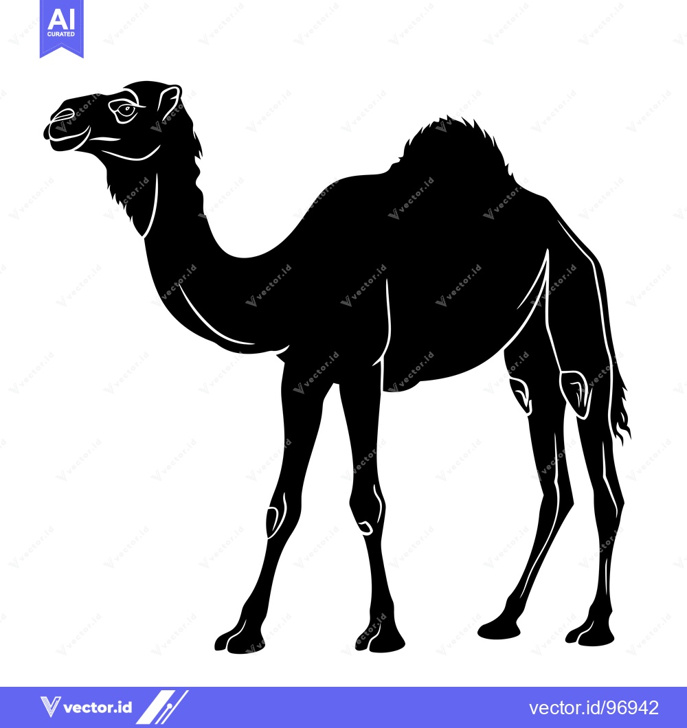 Premium Vector dari Silhouette of a Camel Standing in a Desert Landscape.