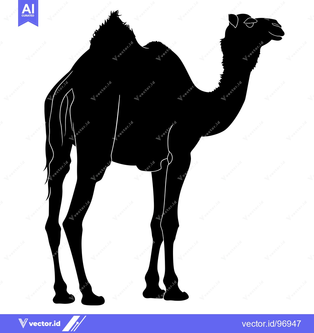 Premium Vector dari Silhouette of a Camel Standing Proudly Against a White Background.