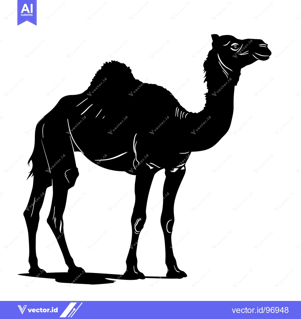 Premium Vector dari Silhouette of a Camel Standing in a Desert Landscape.